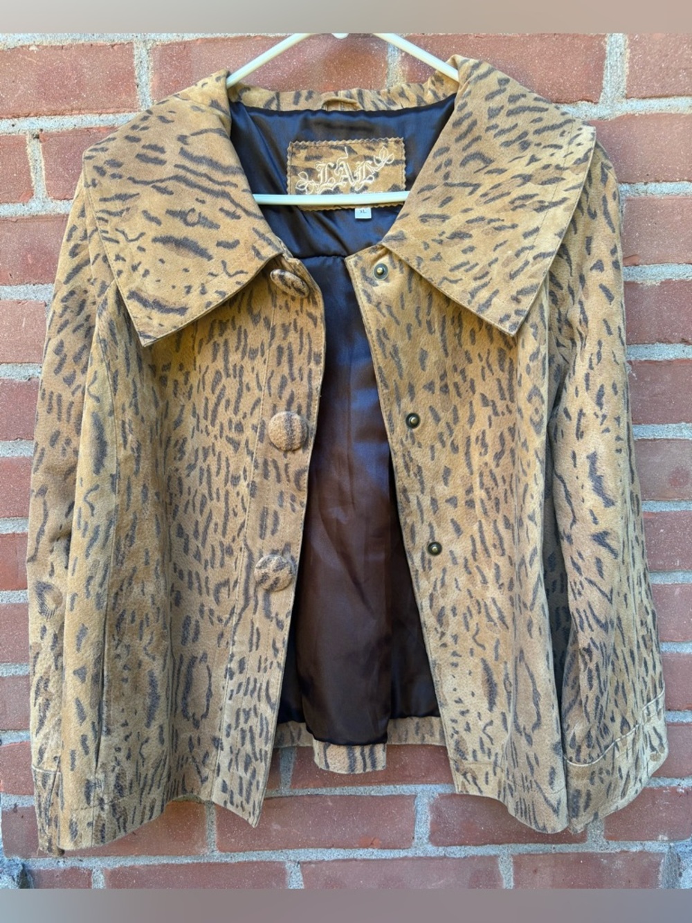 Live A Little Distressed Suede Leather Animal Print Jacket Women's Size XL